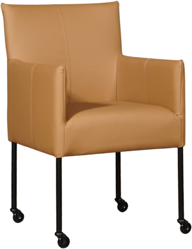Leren eetkamerstoel Desire - met wieltjes en armleuning - Toledo Leer Camel - Poot - Zwart - Skate wiel zwart