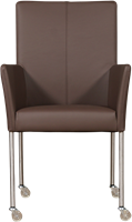 Leren eetkamerstoel Comfort - met wieltjes en armleuning - Toledo Leer Espresso - Poot - Rond - RVS - Skate wiel transparant-2