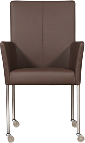 Leren eetkamerstoel Comfort - met wieltjes en armleuning - Toledo Leer Espresso - Poot - Rond - RVS - Skate wiel transparant-2