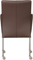 Leren eetkamerstoel Comfort - met wieltjes en armleuning - Toledo Leer Espresso - Poot - Rond - RVS - Skate wiel transparant-3