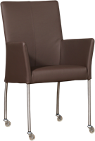 Leren eetkamerstoel Comfort - met wieltjes en armleuning - Toledo Leer Espresso - Poot - Rond - RVS - Skate wiel transparant