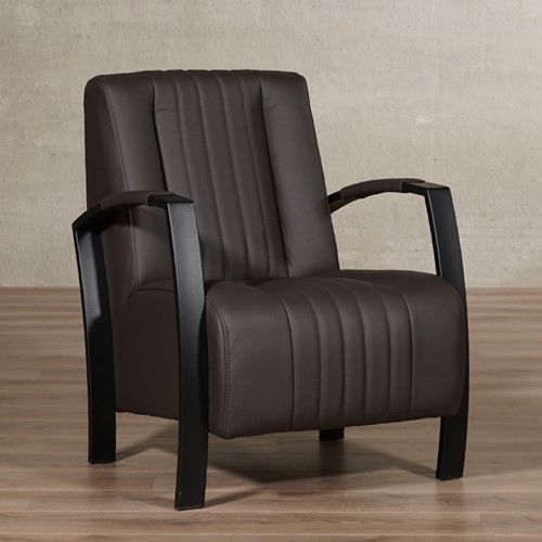 Leren fauteuil Glamour - Toledo Leer Caffe - Frame zwart