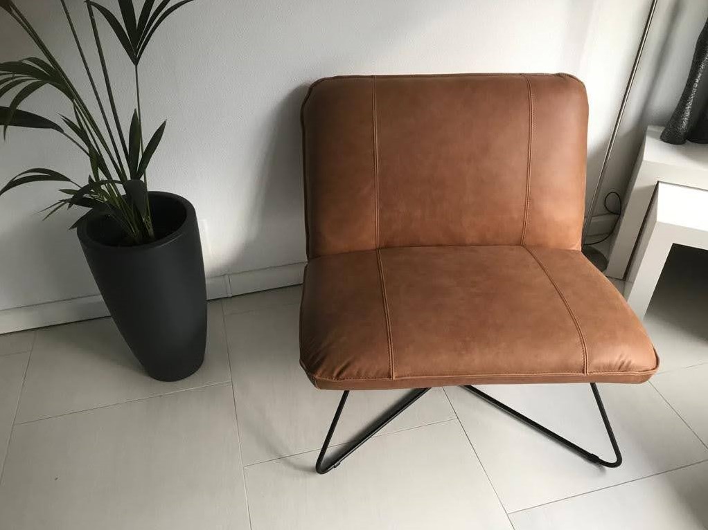 huichelarij Seizoen Surrey Leren fauteuil zonder armleuning met kruisframe - bruin leer ShopX