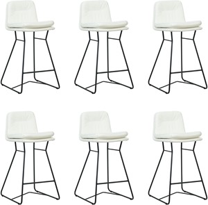 Set van 6 Gebroken witte leren industriële barkrukken Candy - staal zwart - Toledo Leer Bianco (gebroken wit leer)