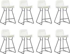 Set van 8 Gebroken witte leren industriële barkrukken Candy - staal zwart - Toledo Leer Bianco (gebroken wit leer)