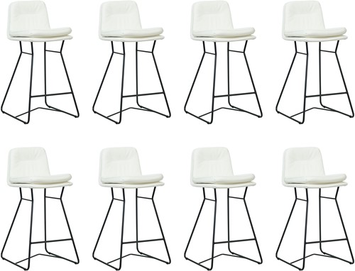 Leren barkruk Candy laag - set van 8 krukken - Toledo Leer Bianco