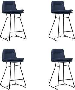 Set van 4 Blauwe leren industriële barkrukken Candy - staal zwart - Toledo Leer Kobalt (blauw leer)