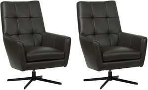 Set van 2 Donkergrijze leren moderne draaifauteuils Central - Granada leer Graphite (donkergrijs leer)