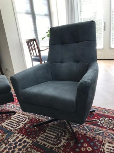 Leren draaifauteuil volledig gestoffeerd - met hoge rug en stervoet - blauw leer