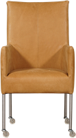 Leren eetkamerstoel Spark - met wieltjes en armleuning - Kenia Leer Cognac - Poot - RVS - Skate wiel transparant-2
