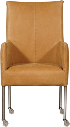 Leren eetkamerstoel Spark - met wieltjes en armleuning - Kenia Leer Cognac - Poot - RVS - Skate wiel transparant-2