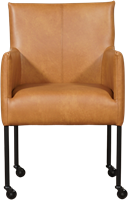 Set van 6 cognac leren eetkamerstoelen Desire - met wieltjes en armleuning - Granada leer Sahara-2