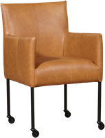 Set van 6 cognac leren eetkamerstoelen Desire - met wieltjes en armleuning - Granada leer Sahara-1