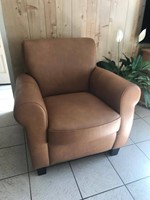 Leren fauteuil met houten poten - bruin leer-2