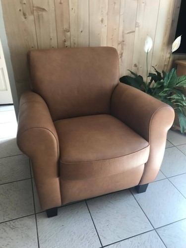Leren fauteuil met houten poten - bruin leer-2