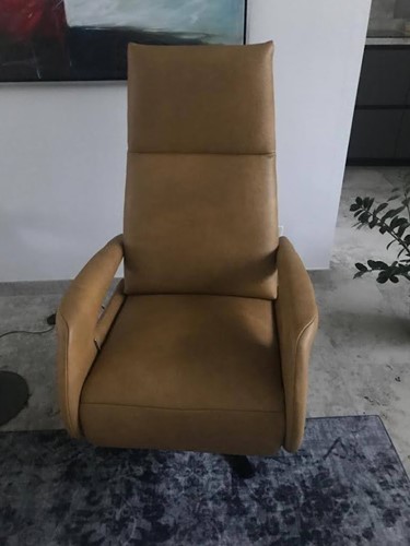 Leren relaxfauteuils met desgin armleuning - cognac kleur leer