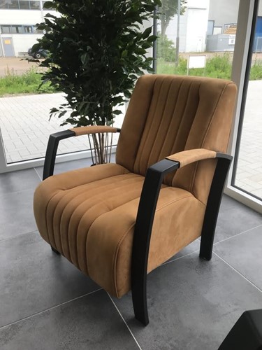 Leren fauteuil met stalen frame - bruin leer
