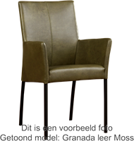 Leren eetkamerstoel Comfort - met armleuning - Kenia Leer Brown - Poot - Vierkant - RVS-1