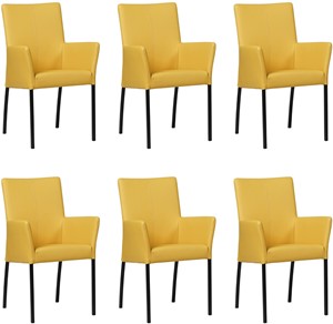 Set van 6 Gele leren moderne eetkamerstoelen Comfort - Toledo Leer Giallo (geel leer)