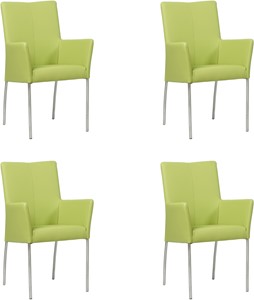 Set van 4 Felgroene leren moderne eetkamerstoelen Comfort - Toledo Leer Lime (felgroen leer)