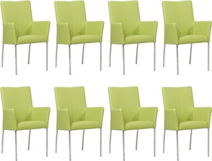 Set van 8 Felgroene leren moderne eetkamerstoelen Comfort - Toledo Leer Lime (felgroen leer)