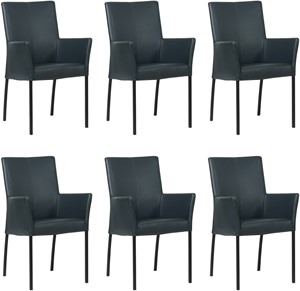Leren eetkamerstoel comfort met armleuning, blauw leer, blauwe keukenstoelen