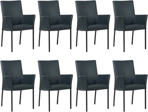 Leren eetkamerstoel comfort met armleuning, blauw leer, blauwe keukenstoelen