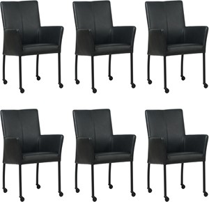 Zwarte leren moderne eetkamerstoel Comfort - Granada leer Black (zwart leer)