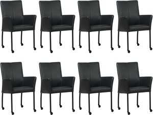 Zwarte leren moderne eetkamerstoel Comfort - Granada leer Black (zwart leer)