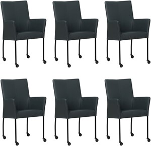 Set van 6 Donkerblauwe leren moderne eetkamerstoelen Comfort - Hermes Leer Ocean Blue (donkerblauw leer)