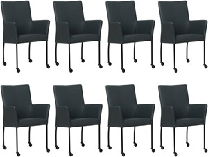 Set van 8 Donkerblauwe leren moderne eetkamerstoelen Comfort - Hermes Leer Ocean Blue (donkerblauw leer)