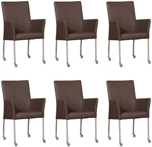 Set van 6 Bruine leren moderne eetkamerstoelen Comfort - Toledo Leer Espresso (bruin leer)