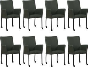 Set van 8 Donkergroene leren moderne eetkamerstoelen Comfort - Toledo Leer Verde (donkergroen leer)