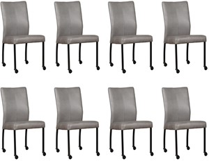 Leren eetkamerstoel comfort met wieltjes, grijs leer, grijze keukenstoelen
