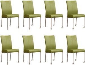 Leren eetkamerstoel comfort met wieltjes, groen leer, groene keukenstoelen