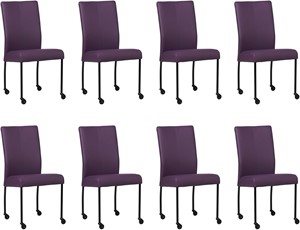 Set van 8 Paarse leren moderne eetkamerstoelen Comfort - poot rond zwart met wiel - Toledo Leer Aubergine (paars leer)