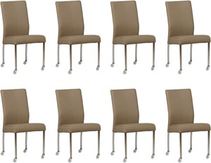 Set van 8 Taupe leren moderne eetkamerstoelen Comfort - poot vierkant rvs met wiel - Toledo Leer Mocca (taupe leer)