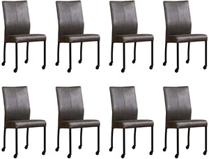 Leren eetkamerstoel comfort met wieltjes, grijs leer, grijze keukenstoelen