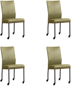 Leren eetkamerstoel comfort met wieltjes, groen leer, groene keukenstoelen