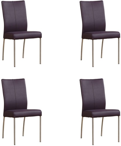 Leren eetkamerstoel Comfort - set van 4 stoelen - Toledo Leer Aubergine - Vorm poot rond - Kleur poot, RVS