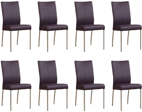 Leren eetkamerstoel Comfort - set van 8 stoelen - Toledo Leer Aubergine - Vorm poot rond - Kleur poot, RVS