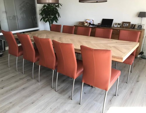 Set van 10 eetkamerstoelen - bruin leer
