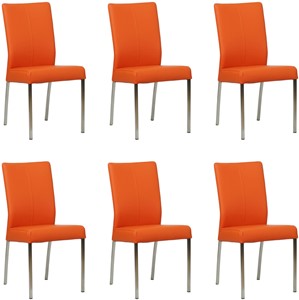 Set van 6 Oranje leren moderne eetkamerstoelen Comfort - Toledo Leer Orange (oranje leer)