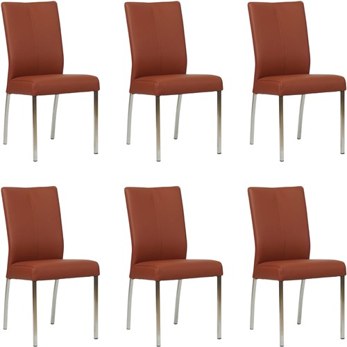Leren eetkamerstoel Comfort - set van 6 stoelen - Toledo Leer Terra - Vorm poot vierkant - Kleur poot, RVS