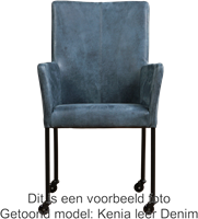 Leren eetkamerstoel Comfort - met wieltjes en armleuning - Toledo Leer Orange - Poot - Rond - Zwart - Skate wiel zwart-2