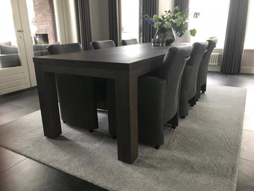 Set van 6 leren eetkamerfauteuils - met armleuning en wieltjes - grijs leer