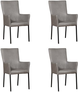 Leren eetkamerstoel daily met armleuning, grijs leer, grijze keukenstoelen