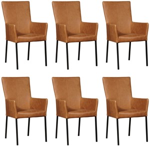 Leren eetkamerstoel daily met armleuning, bruin leer, bruine keukenstoelen
