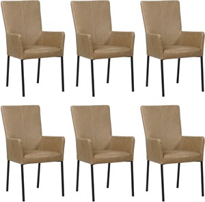 Set van 6 Taupe leren moderne eetkamerstoelen Daily - poot vierkant zwart - Vintage Leer Taupe (taupe leer)