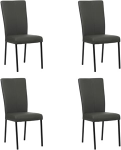 Set van 4 Donkergrijze leren moderne eetkamerstoelen Daily - poot vierkant zwart - Toledo Leer Antracite (donkergrijs leer)